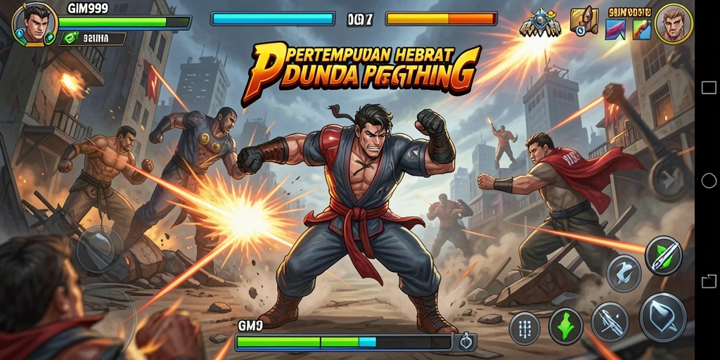 Screenshot gameplay <strong>GIM999</strong> menunjukkan aksi pertempuran yang intens.