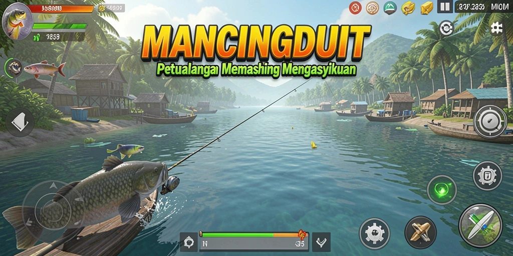 Screenshot gameplay MANCINGDUIT menampilkan petualangan memancing yang seru.