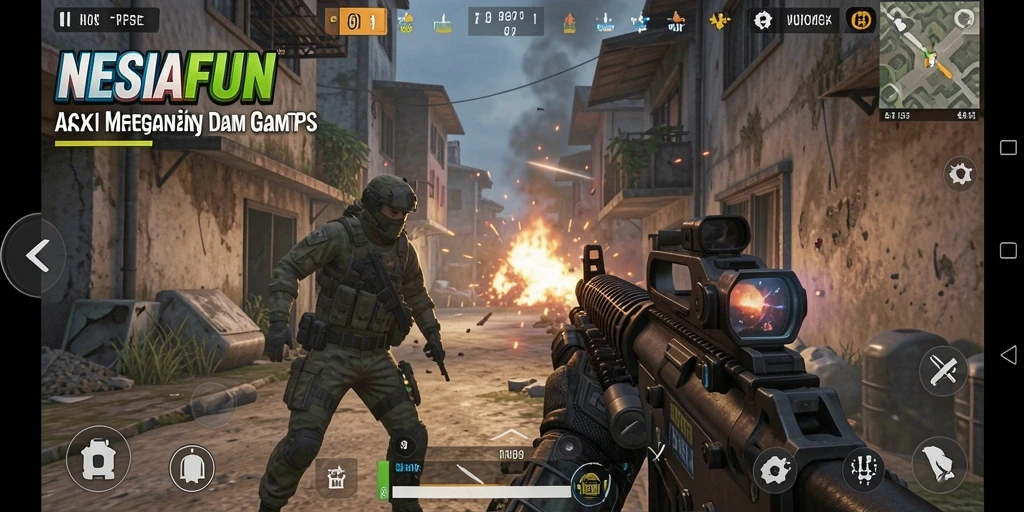 Screenshot utama NESIAFUN menampilkan aksi seru dalam gameplay TPS.